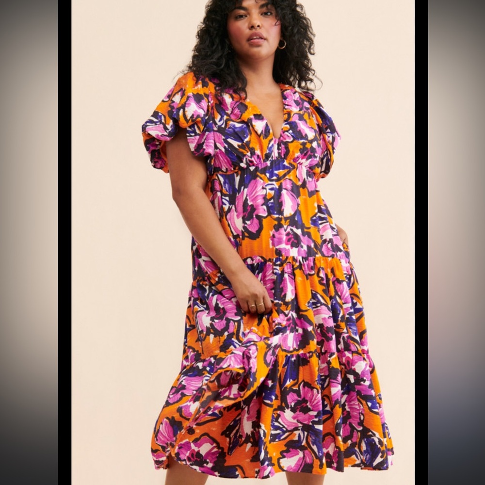 Anthropologie Puff-Sleeve Back Tie Dress